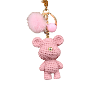 Promotion Porte-clés Pendentif Ours en Peluche au Crochet Style Dessin Animé, Jouet Lumineux, Breloque de Sac pour Couple, Porte-clés de Voiture, avec Pompon et Clochette, Durable, Forme 3D - Product Image 1