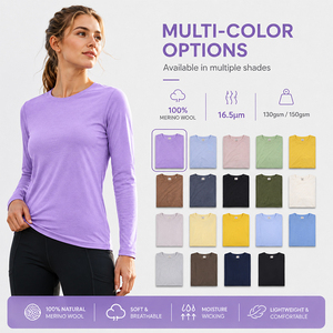 Women's Merino <b>Wool</b> <b>Base</b> <b>Layer</b> Long Sleeve Top 100% Natural Soft Breathable Crew Neck Slim Fit Outdoor Ready Purple - Product Image 4