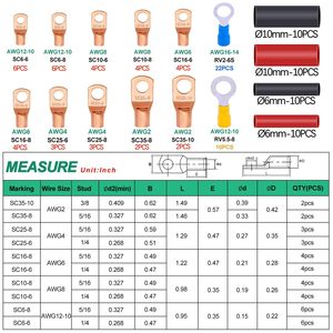 ขั้วต่อสายไฟทองแดงพร้อมท่อหดความร้อน 110 ชิ้น คละขนาด AWG6 8 10 12 14 2 4 ขั้วต่อสายไฟสำหรับงานเดินสายไฟฟ้า - Product Image 1