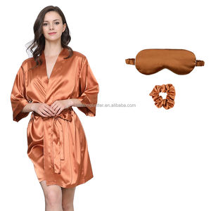 زفاف العروس وصيفة العروس المرأة الحرير الساتان كيمونو فستان مع 5 سروال شعر والنوم - Product Image 1