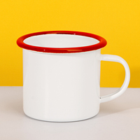 Mug en émail vierge en acier inoxydable pour sublimation, bord multicolore, blanc, pour transfert thermique, impression photo personnalisée, camping, café