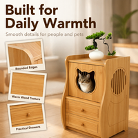 Meuble de chevet en bois pour chat, double usage, avec 2 tiroirs de rangement