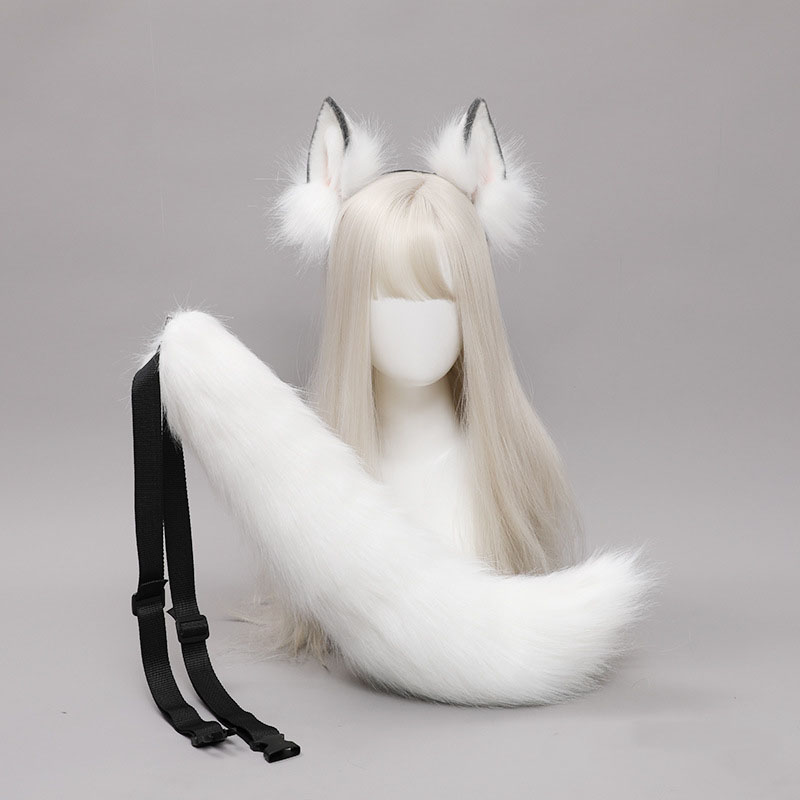AIMERAI メイク付　Wolf / Foxy Ears Moving Ears,Fox Ears and Tail,White Wolf Ears Headband