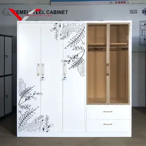 Cupboard Home Bedroom Furniture Steel Almirah Lemari Pakaian Besi Armario Metal Cabinet 5 Door Wardrobe With Mirror