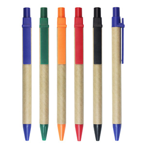 customized logo printing eco friendly recycled kraft paper ball pen with plastic clip
