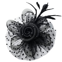 Hiasan Kepala Bulu Vintage Pengantin 2026, Tulle Fascinator untuk Pesta Halloween, Natal, Balapan, dan Pesta Dansa