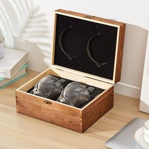 Custom Wooden Whiskey Glass <b>Gift</b> <b>Box</b> Rectangular Storage <b>Box</b> With Engraving For Men's Premium Drinkware Set - Product Image 1