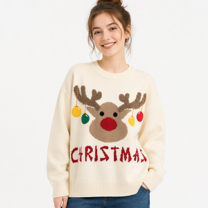<span class=keywords><strong>Pull</strong></span> <span class=keywords><strong>de</strong></span> Noël pour <span class=keywords><strong>femme</strong></span>, style coréen, col rond, tricoté, confortable, <span class=keywords><strong>de</strong></span> haute qualité, OEM, imprimé sur mesure, pulls <span class=keywords><strong>de</strong></span> Noël moches - Product Image 1