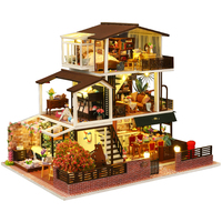 Villa à 3 étages en bois à construire soi-même, mini-diorama 3D avec éclairage LED, maison de poupée, cadeau artisanal STEM pour adultes et enfants