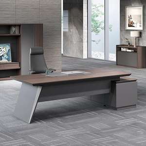 Bureau <span class=keywords><strong>de</strong></span> direction moderne en noyer Pali avec armoire latérale, <span class=keywords><strong>table</strong></span> <span class=keywords><strong>de</strong></span> bureau <span class=keywords><strong>de</strong></span> luxe en forme <span class=keywords><strong>de</strong></span> L pour PDG et président - Product Image 2