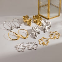Boucles d'oreilles clous extra-larges en forme de plante pour femme, élégantes et tendance, en acier inoxydable plaqué or 18 carats