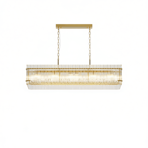 Rectangular Crystal Glass Chandelier Gold Iron Pendant <b>Ceiling</b> <b>Light</b> Large Dining Room Living Room - Product Image 1