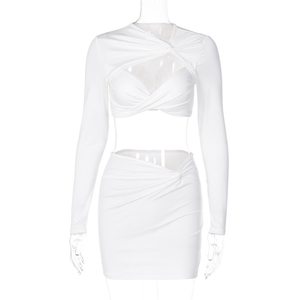 Ensemble 2 pièces décontracté en tricot pour femme Tks 2026 : Haut sexy ajouré à manches longues et <span class=keywords><strong>jupe</strong></span> unie – Collection Femme 2026 - Product Image 5