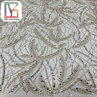 Tissu de dentelle brodé floral haut de gamme, lourd, orné de perles et de sequins, pour robe de mariée africaine
