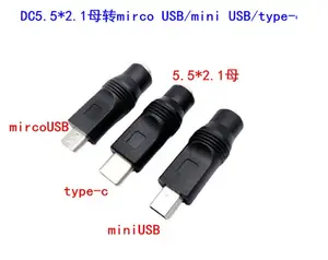 อะแดปเตอร์ DC 5.5*2.1มม. หญิงกับ Micro USB / Mini USB/Type-C อะแดปเตอร์แปลงไฟ DC อะแดปเตอร์พีวีซีสาย USB มาตรฐาน OEM ถักเปียสีดำสีน้ำเงิน