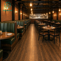 Meubles de restaurant sur mesure Ron Group, chaise en cuir, table ronde en bois, banquette demi-cercle de luxe commerciale