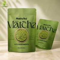 Sachet d'emballage personnalisé mat imprimé pour poudre de matcha, pochette refermable en aluminium Mylar, stand-up, pour 100g de thé vert superalimentaire
