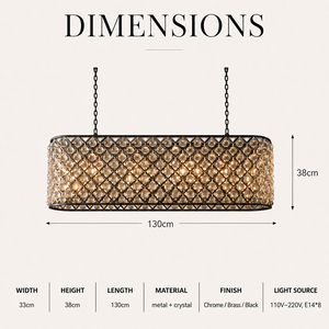 Lámpara colgante rectangular de cristal estilo casa de campo con marco de metal de rejilla de diamantes para decoración de mesa de comedor. - Product Image 2
