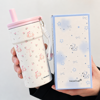 Bouteille d'eau isotherme à double paroi de 500 ml avec couvercle à double ouverture, cordon de transport, mignonne tasse scolaire pour filles et femmes