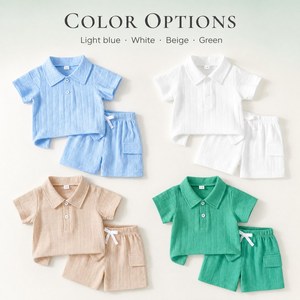 高品質サマーキッズ服スーツ 0-36ヶ月 ファッションベビーボーイ 半袖ポロシャツ ショートパンツ 2点セット - Product Image 1