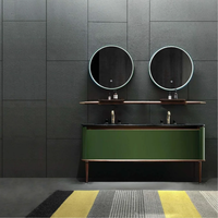 Meuble-lavabo Guanda au design élégant et raffiné, en chêne massif de haute qualité, 80 cm/160 cm, sur pied, vert, garantie 1 an, sans miroir