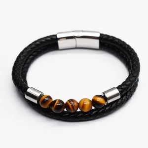 BMZ bracciali chakra in pietra naturale di alta qualità 5A occhio di tigre bracciale unisex in pelle con pietre preziose