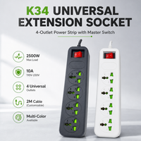 Stop Kontak 4 Lubang Universal, Kabel Ekstensi Multi-Outlet Custom 2M, Steker Serbaguna, Ekstensi Daya Bengkel