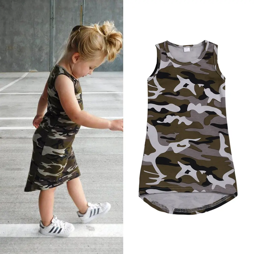 Top Leader toddler girl summer dresses Children's clothing sleeveless camouflage dress for girls kids clothing