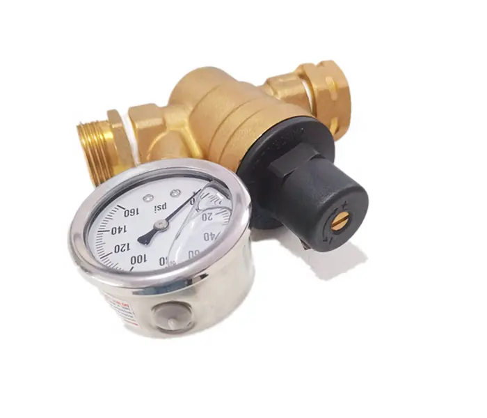 3/4 NH-11.5 RV Lead Free Brass Water Pressure Regulator With Pressure Gauge garden using