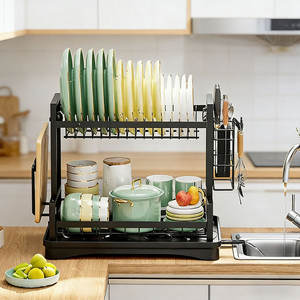 ชั้นวางของในครัวพร้อมถาด ที่คว่ำจานแบบแห้งเร็ว ชั้นวางอเนกประสงค์ทรงสี่เหลี่ยมสำหรับจาน ชาม ตะเกียบ ถ้วย - Product Image 3