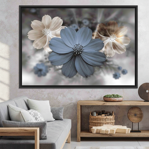 Modern Floral Canvas Art: Elegant Gray Bedroom Decor Print,<b>BLACK</b> <b>FRAMED</b> CANVAS - Product Image 2