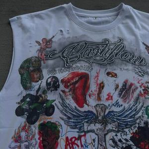 Chaleco Deportivo Holgado de Algodón Personalizado, Estilo Hip Hop, Transpirable, Vintage, Lavado Ácido, Impresión DTG, Camiseta sin Mangas para Hombre - Product Image 2