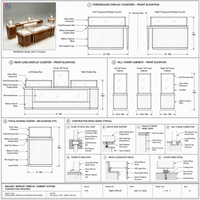 Comptoir de présentation de bijoux en verre avec cadre doré en bois de noyer personnalisé et éclairage LED pour magasin, ensemble complet pour l'aménagement de boutique