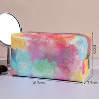 Vente en gros d'étuis à cosmétiques à la mode Pochette de maquillage à paillettes personnalisée Trousse de toilette de beauté en PU irisé teint par cravate pour femmes