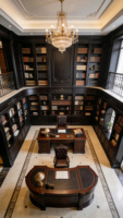 Armoire de fond murale en bois massif de style gothique classique avec portes vitrées et bibliothèque d'angle sculptée pour bureau de villa