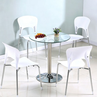 Table à manger ronde moderne en verre trempé, table à piétement unique en métal chromé pour la maison, la cuisine, le café, les négociations