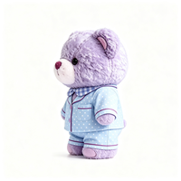 Ours en peluche bleu avec pyjama, à poils bouclés, compagnon câlin pour le coucher, cadeau pour baby shower et anniversaire d'enfants