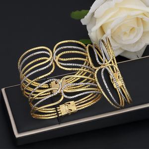 JXX Fashion Jewelry 24k <b>Gold</b> Plated Wedding for <b>Bracelet</b> Double Color Open Bangle Fashion Accessories - Product Image 1