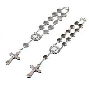 Pulsera de <span class=keywords><strong>Rosario</strong></span> con Cuentas Planas en Forma de Concha de Vieira de 8mm, Plateada en Plata Antigua, de Aleación Vintage - Product Image 1