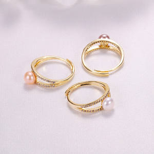 Bague Ajustable Luxe Léger avec Incrustation de Perles, Zircon et Diamant, Style Éternité Tendance, Bague d'Index en Perle d'Eau Douce - Product Image 3