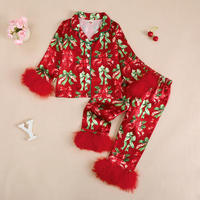 Ensemble de pyjama en satin pour filles Guai RTS Noël, garniture en plumes, vêtements de nuit pour enfants, boutique de vêtements de nuit pour les fêtes