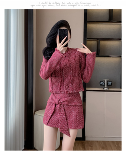 Gonna da <span class=keywords><strong>donna</strong></span> autunno inverno 2025 Set due pezzi per <span class=keywords><strong>donna</strong></span> con bordo grezzo <span class=keywords><strong>Tweed</strong></span> papillon e gonna Set due pezzi - Product Image 3