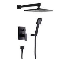 Ensemble de douche encastré mural classique noir tout cuivre pour salle de bain d'hôtel, avec boîtier intégré chaud et froid