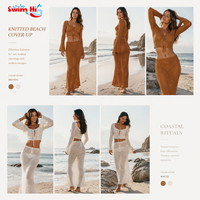 Ensemble 2 pièces OEM de paréos de bain tricotés avec jupe longue portefeuille, extensible, respirant, en crochet, pour la plage, personnalisable avec marque privée