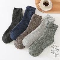 Dropshipping Vente en gros Hommes Crew Chaussettes épaisses décontractées antibactériennes doublées en polaire chaudes en coton Chaussettes côtelées de couleur unie