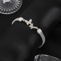 Bracelet papillon en cristal, ton argenté, maille maillée, chaîne et lien, extenseur réglable, bijoux, cadeau unisexe