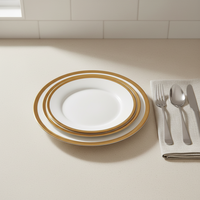 Assiette plate ronde en porcelaine à bord doré, 6-12 pouces, pour mariage et réceptions