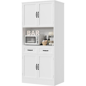 Grande armoire de <span class=keywords><strong>cuisine</strong></span> moderne en bois blanc avec support pour micro-ondes - Product Image 1