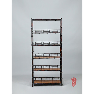 Lacquered Bamboo Bookshelf Vertical Shelf Antique Display Rack Tea Set Storage Multi Treasure Cabinet Chinese Style Study - Product Image 2