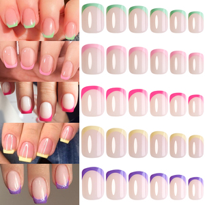 120 pièces court carré français <span class=keywords><strong>faux</strong></span> ongles couverture complète multicolore presse sur ongles couleur <span class=keywords><strong>arc</strong></span>-<span class=keywords><strong>en</strong></span>-<span class=keywords><strong>ciel</strong></span> Extension artificielle <span class=keywords><strong>faux</strong></span> ongles conseils - Product Image 2